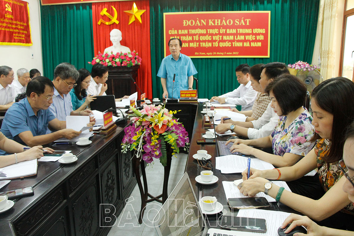 Đoàn khảo sát của Ban Thường trực Uỷ ban Trung ương MTTQ Việt Nam làm việc với Ủy ban MTTQ tỉnh