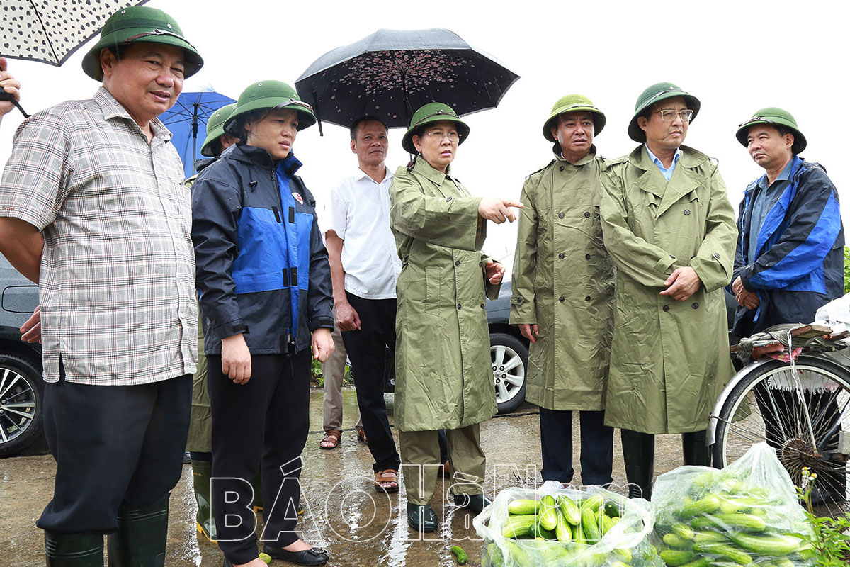 Đồng chí Bí thư Tỉnh ủy Lê Thị Thủy kiểm tra tình hình mưa úng do ảnh hưởng của bão số 2