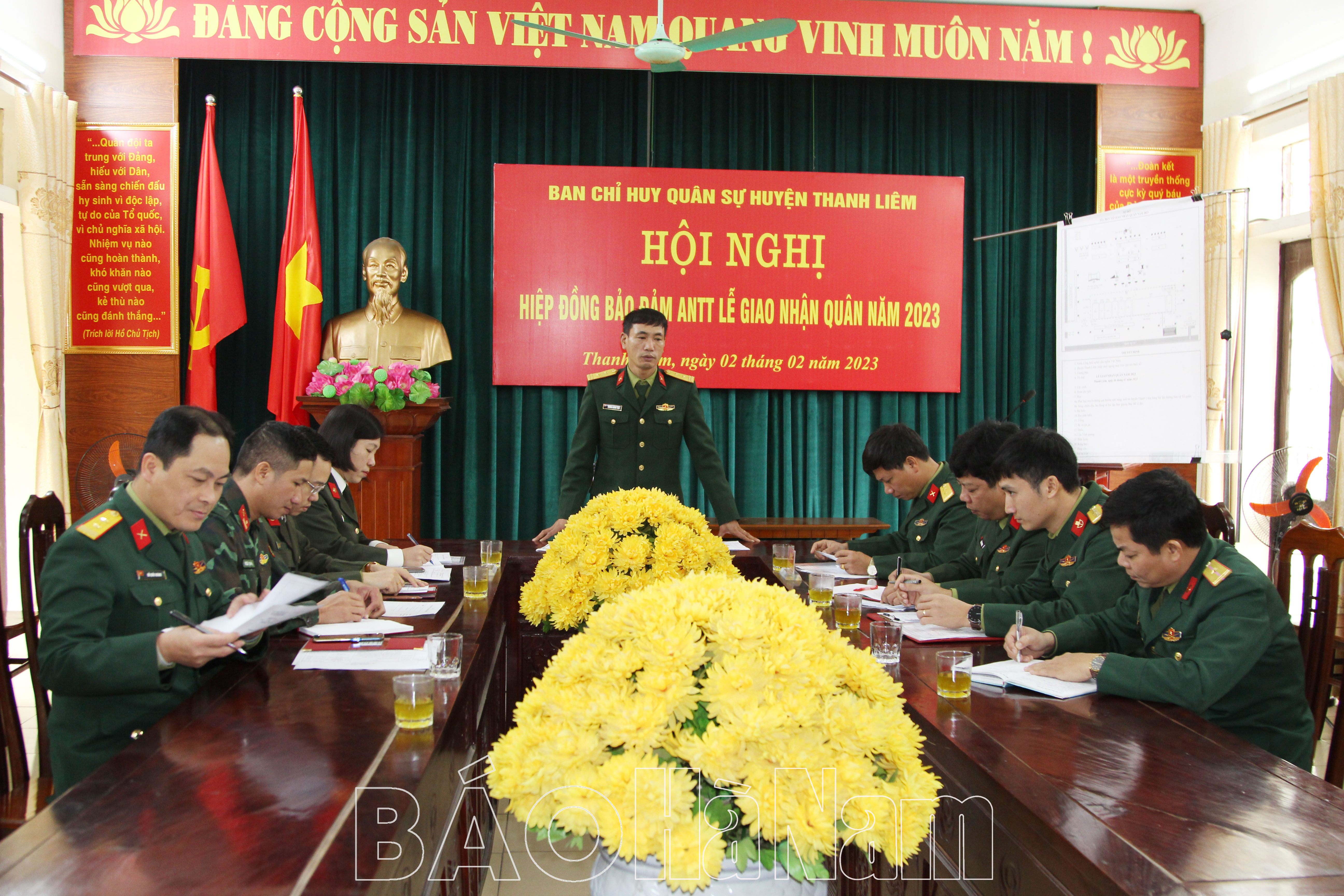 Ban CHQS huyện Thanh Liêm hiệp đồng đảm bảo ANTT Lễ giao nhận quân năm 2023