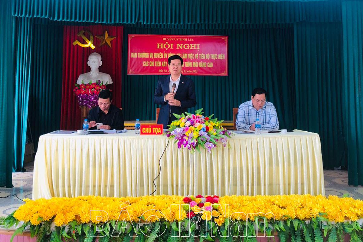 BTV Huyện ủy Bình Lục làm việc với Đảng ủy xã Đồn Xá về tiến độ thực hiện các tiêu chí xây dựng NTM nâng cao năm 2023