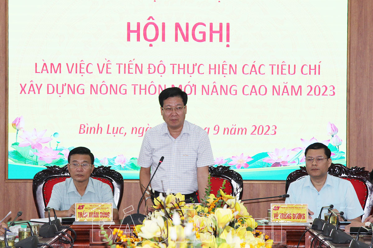 BCĐ xây dựng NTM nâng cao huyện Bình Lục làm việc về tiến độ thực hiện các tiêu chí xây dựng NTM nâng cao năm 2023 